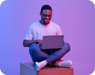 Combination of four pictures of showing young people in working mode with laptops one.